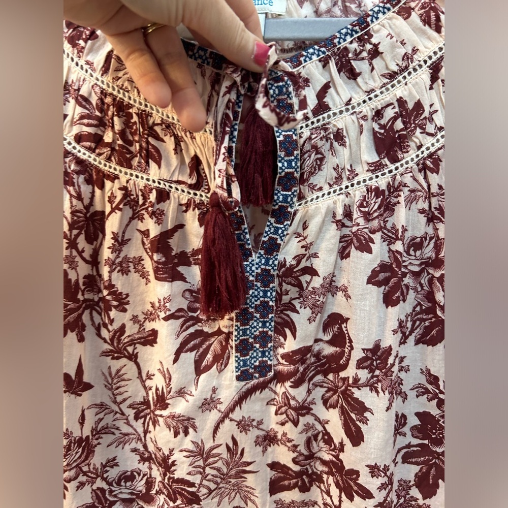 Sundance Floral Bird Butterfly Toile Boho Peasant Blouse Sz M Oversize Cottage - Picture 5 of 9